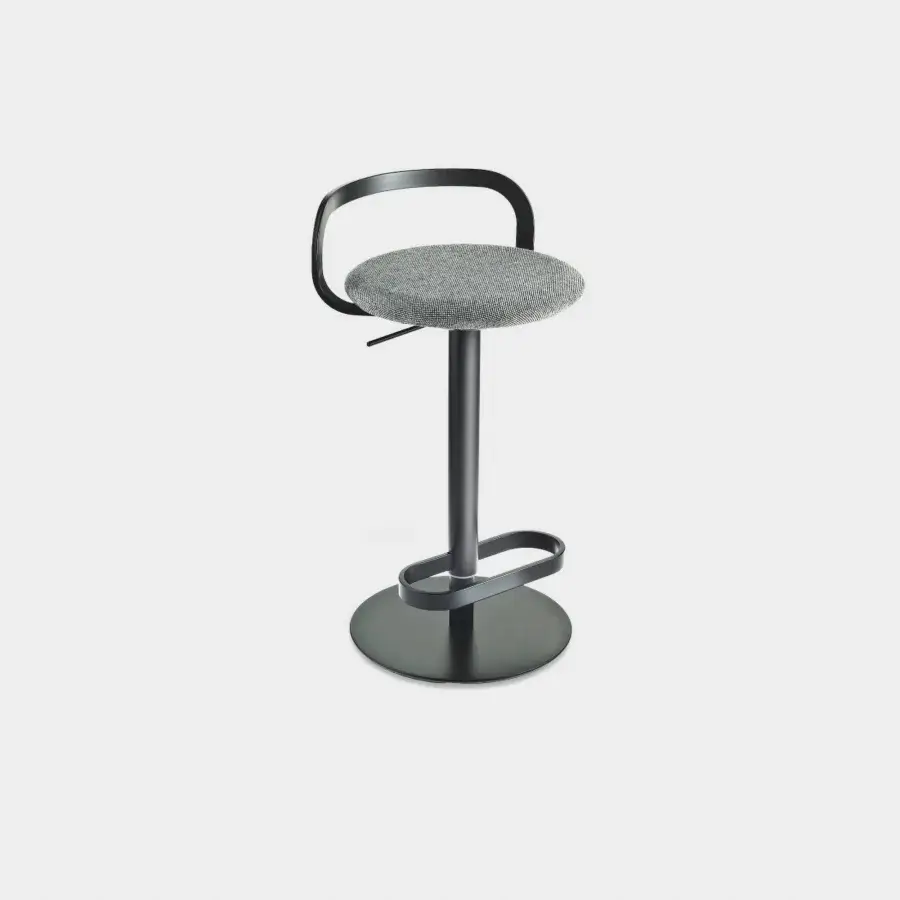 Innovative Lapalma Mak stool with light gray upholstered seat and matte dark gray metal base