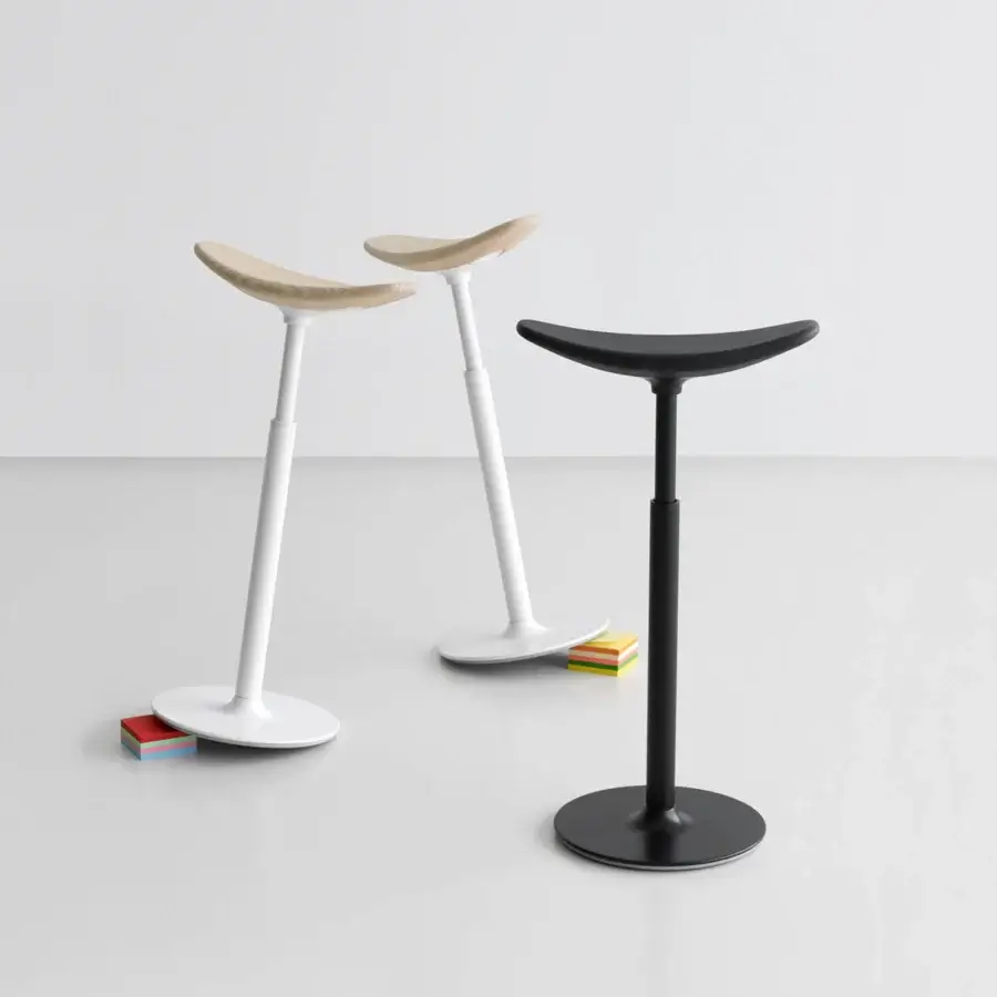Exceptional Lapalma Ryo stool with light wood seat and matte white metal column offering a balanced aesthetic