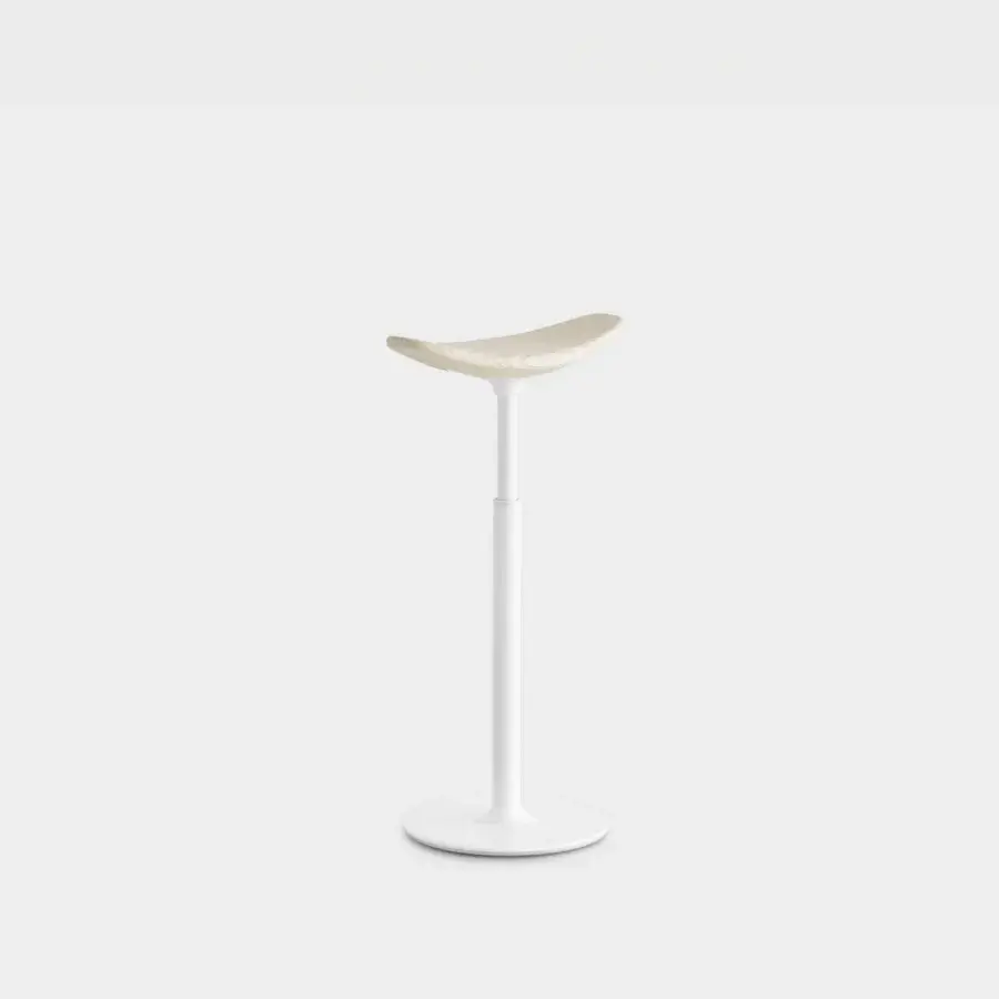 Distinguished Lapalma Ryo stool with curved seat and streamlined form crafted in light wood with satin white metal base
