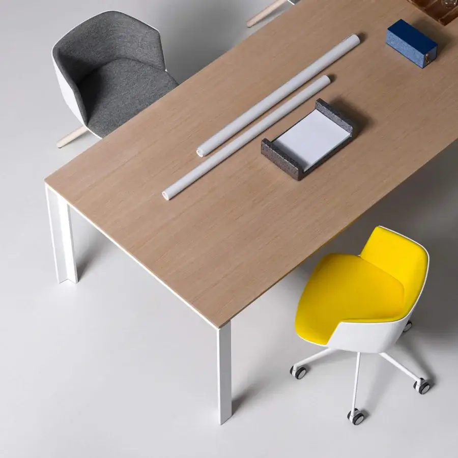 Distinguished Lapalma Apta table with a warm brown tabletop and sleek white metal legs in a satin finish