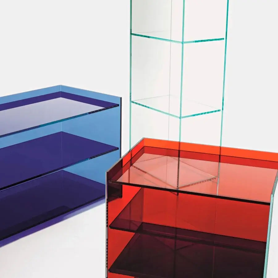 Distinguished Glas Italia Dr Jekyll and Mr Hyde nightstand in saturated red, thermo-welded shiny ground glass with glossy finish