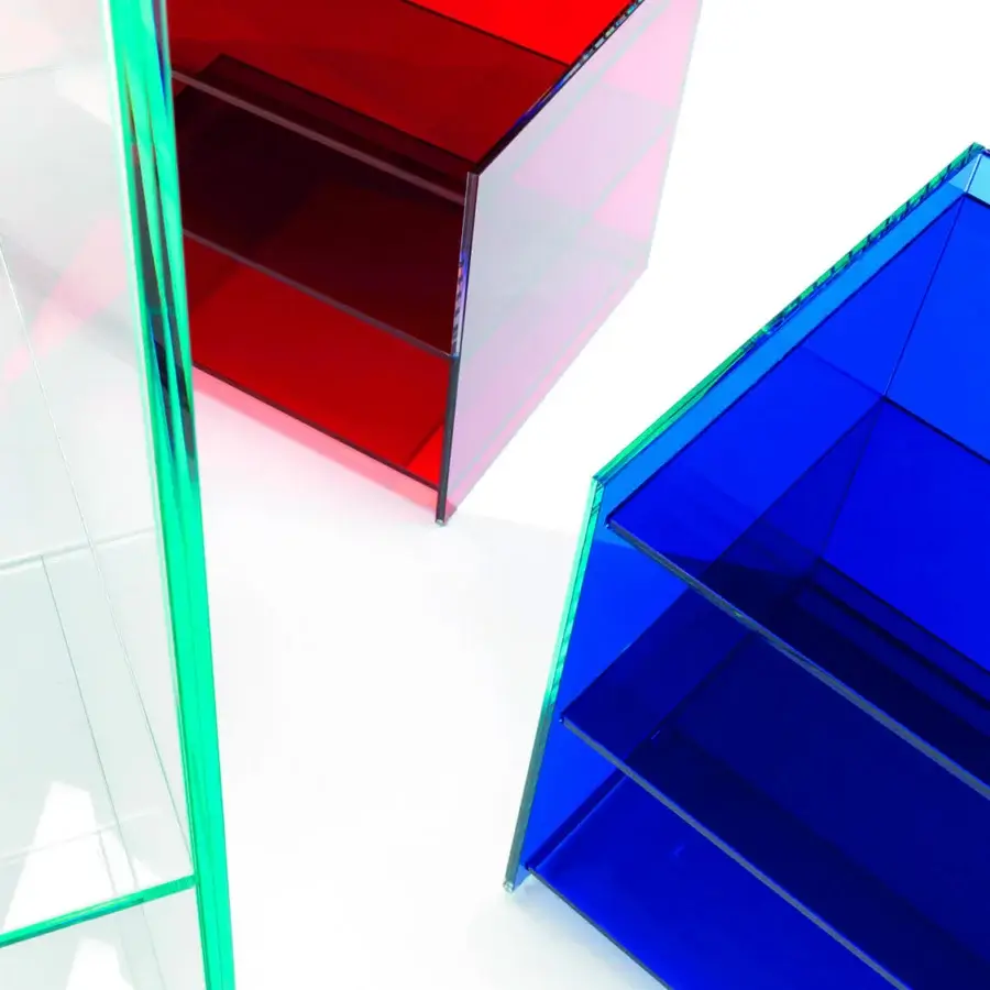 Exceptional Glas Italia Dr Jekyll and Mr Hyde nightstand crafted in transparent red shiny ground glass with thermo-welded construction