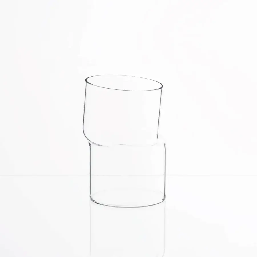 Superior Glas Italia Transformer Vase crafted in clear borosilicate glass with uniquely nested cylindrical shapes and a glossy finish