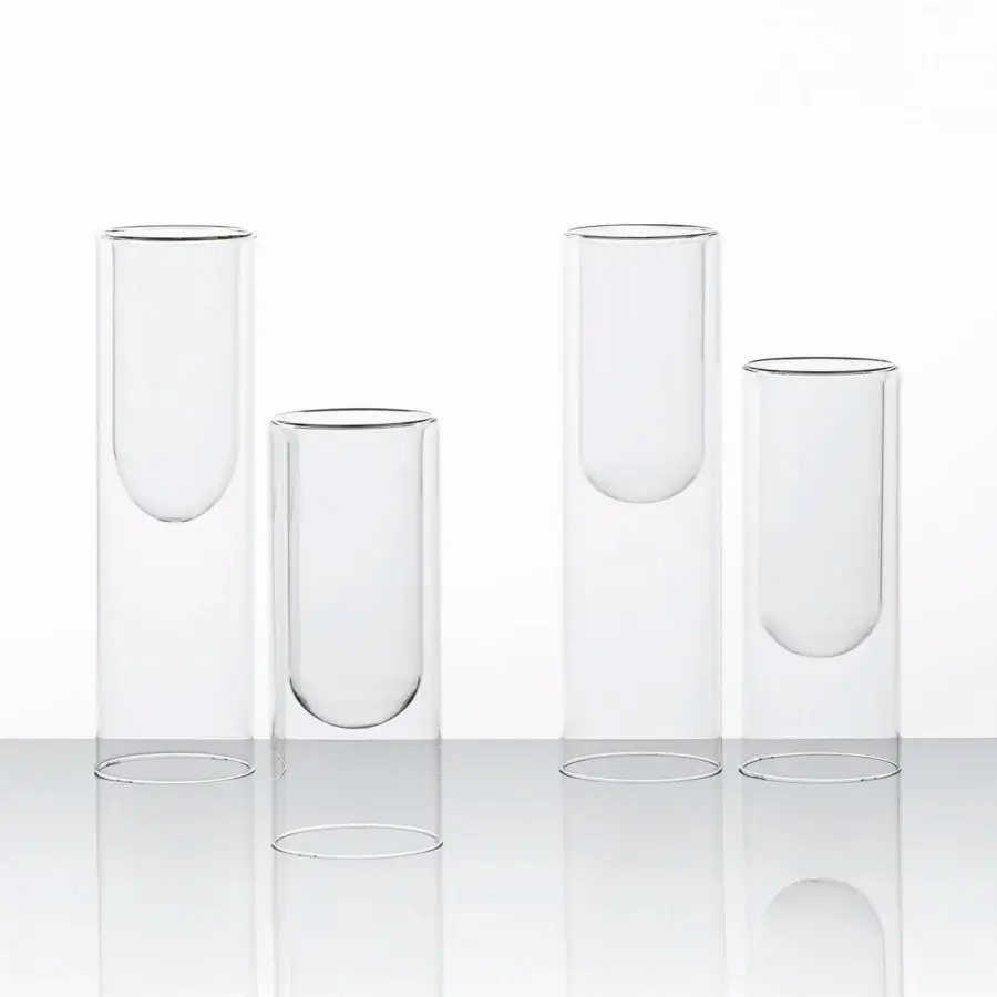 Exceptional Glas Italia Tutube vase crafted in transparent borosilicate glass with a rounded inner vessel and glossy finish