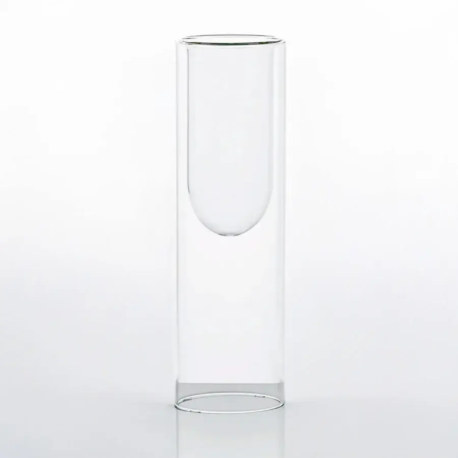 Elegant Glas Italia Tutube vase crafted in transparent borosilicate glass exhibiting a unique double-walled effect within its cylindrical form