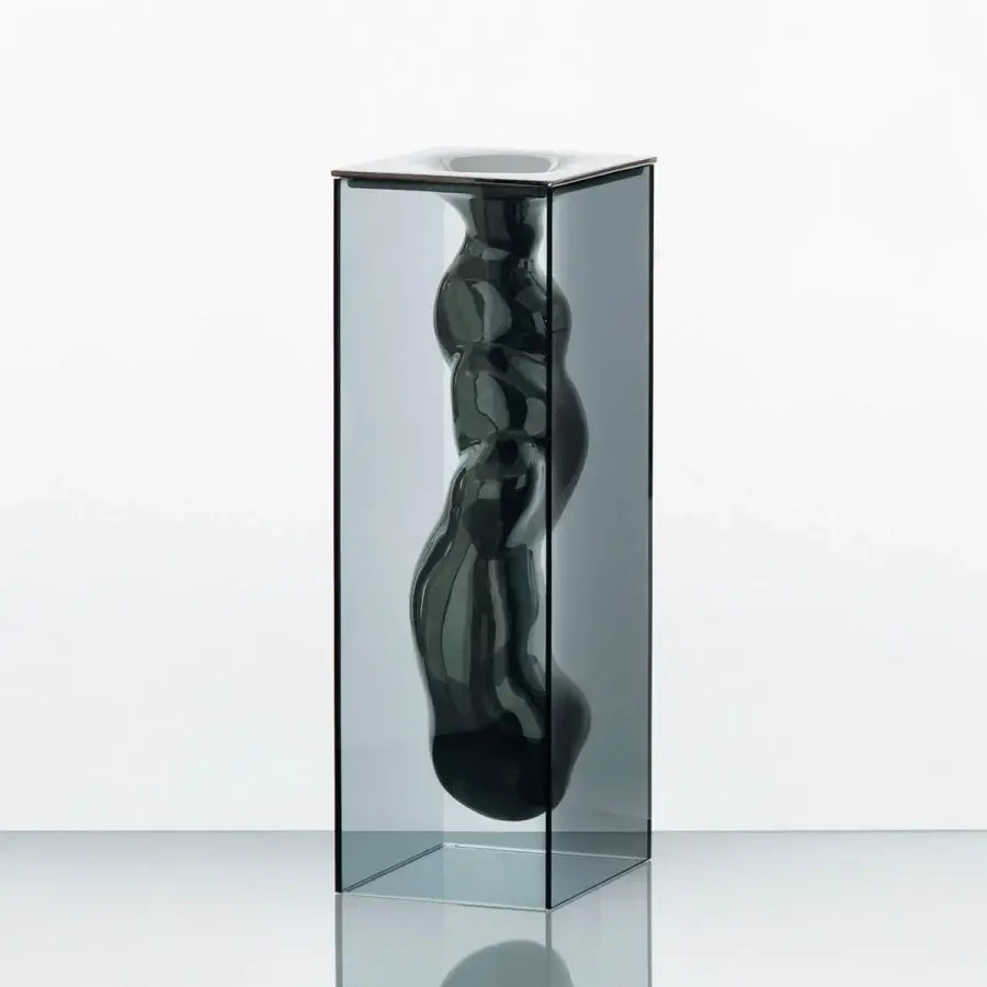 Exceptional Glas Italia Angelo & Angela vase crafted with translucent pale blue-green glass and opaque white ceramic form
