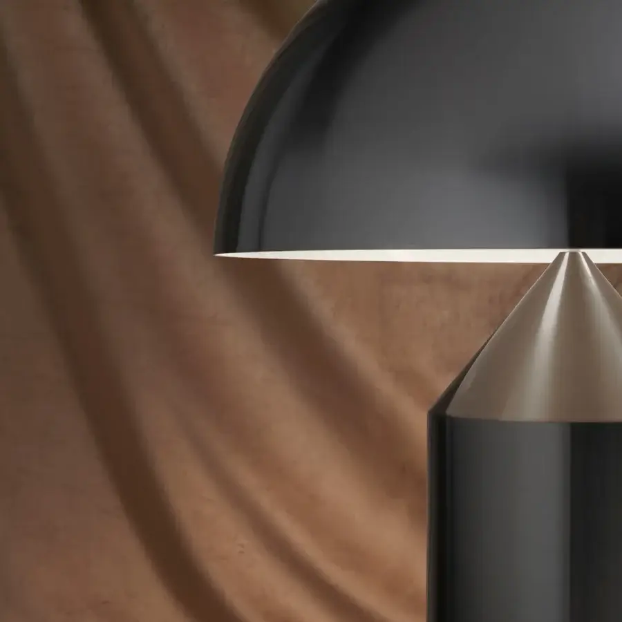 Distinguished Oluce Atollo Metal Table Lamp crafted in warm light gold metallic with a glossy smooth surface