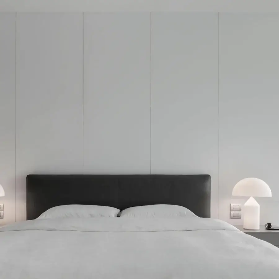 Elegant Oluce Atollo Glass lamp crafted in creamy white opaque glass with a polished silver-toned metallic base and satin finish
