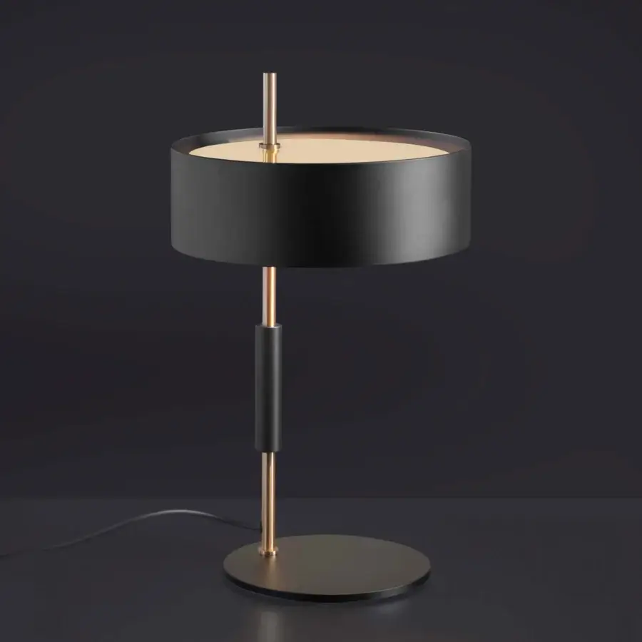 Superior Oluce 1953 lamp crafted in polished metal with a clear glass cylindrical shade and gracefully curved arm