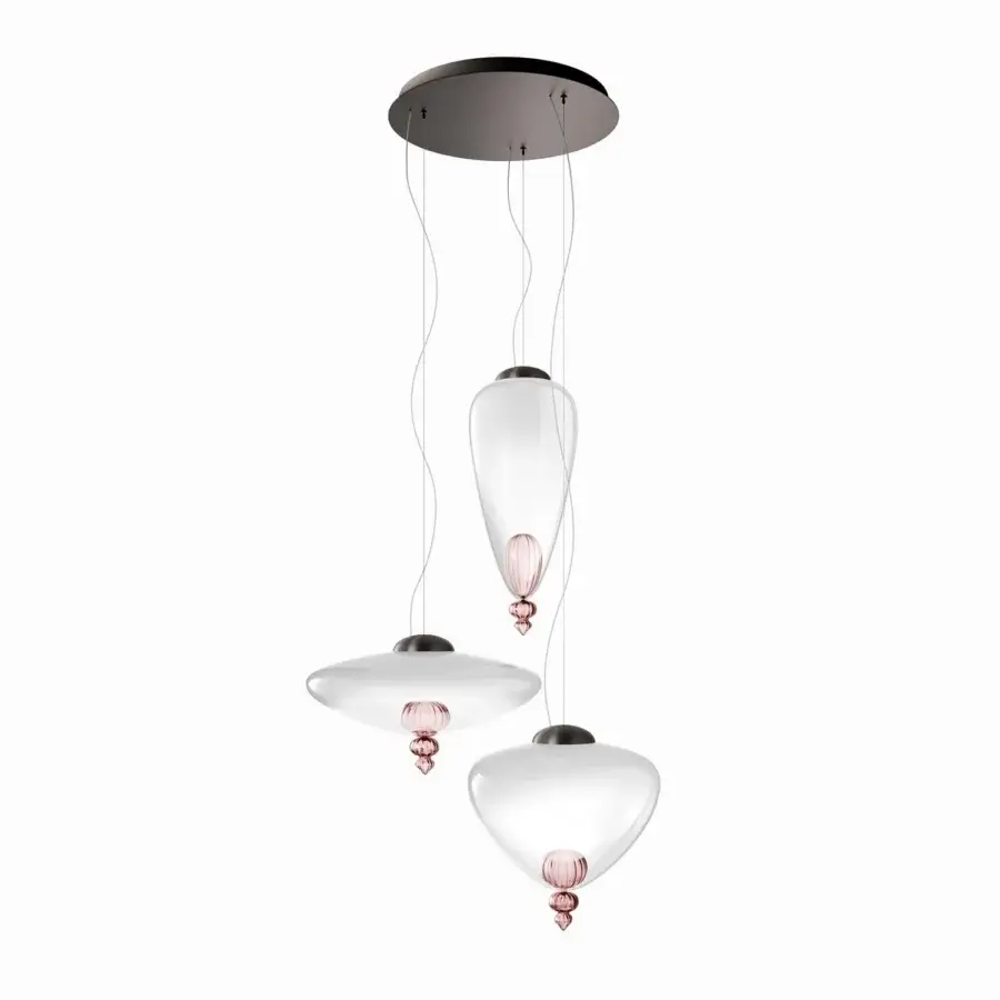 Distinguished Barovier&Toso Padma suspension lamp crafted in clear Murano glass with pink decorative elements and a dark metal canopy