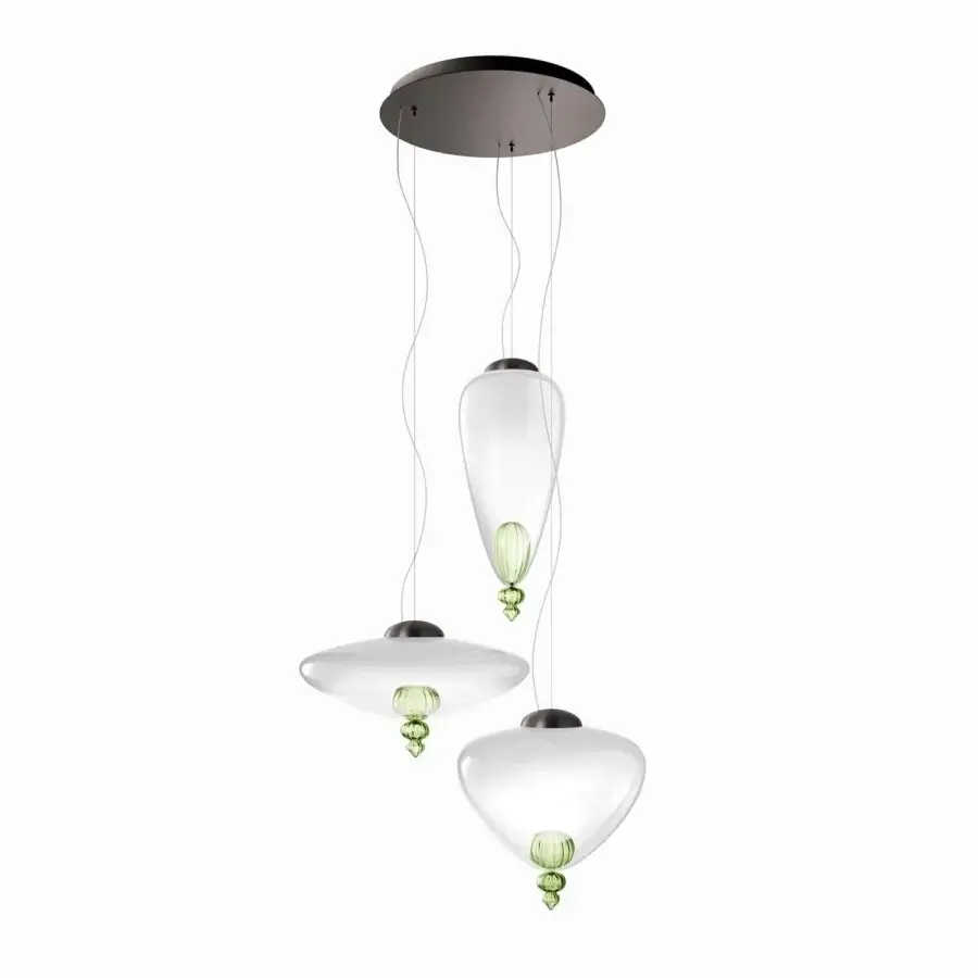 Elegant Barovier&Toso Padma suspension lamp crafted in green ribbed Murano glass with a dark metal canopy