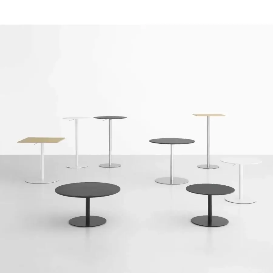 Exceptional Lapalma Brio Bistrot table with a smooth matte top and linen fabric pattern stainless steel base crafted in mat chrome