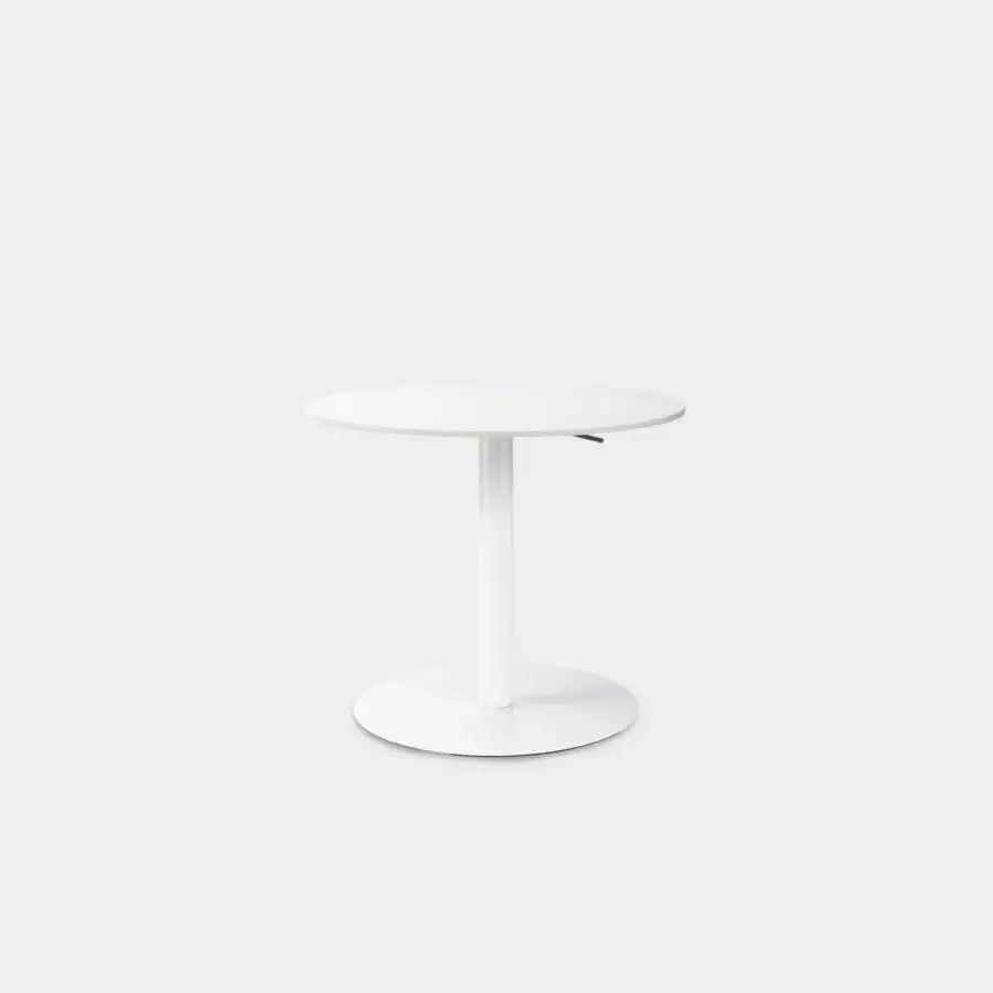 Superior Lapalma Brio Bistrot table with white powder-coated base and tabletop crafted in Italy with a linen fabric pattern and smooth finish