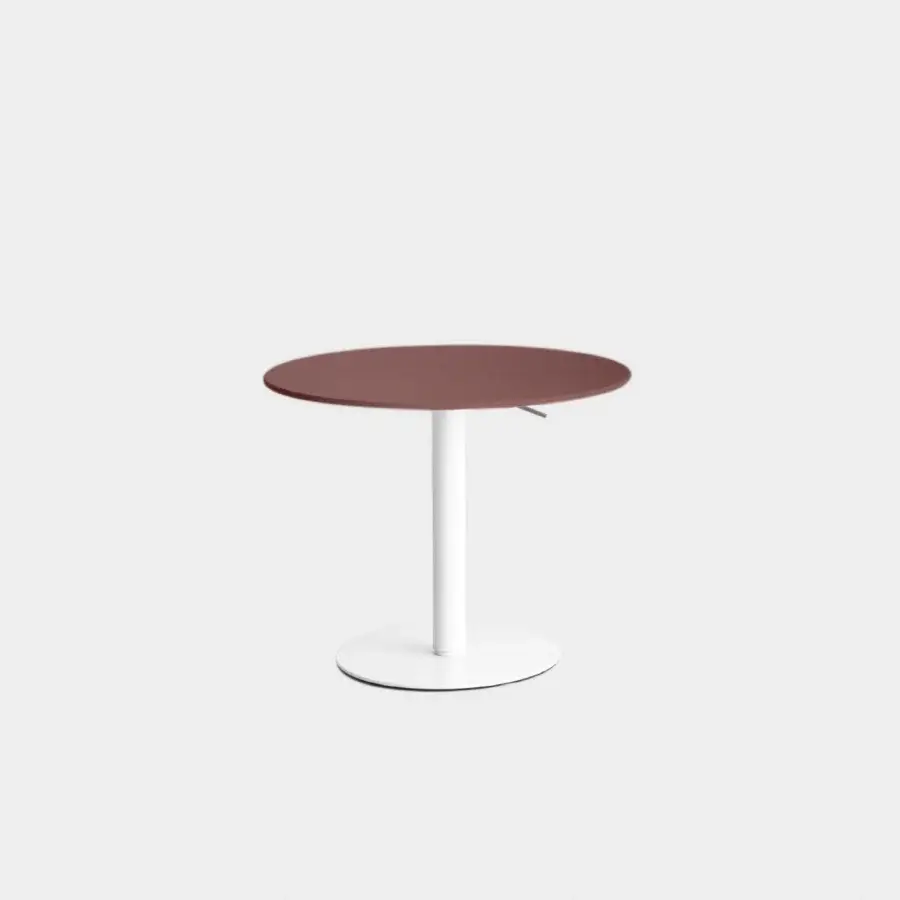 Distinguished Lapalma Brio Bistrot table with reddish-brown tabletop and white powder-coated base crafted in a linen fabric pattern