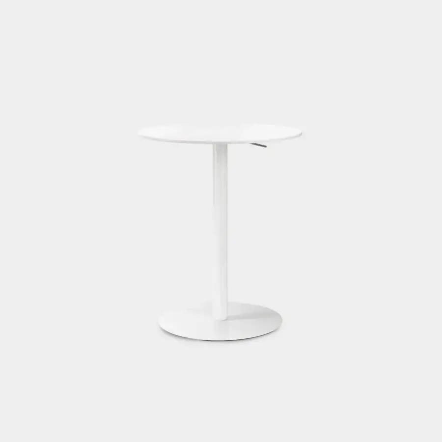 Distinguished Lapalma Brio Bistrot table crafted with a matte white top and linen fabric pattern stainless steel base with a mat chromed column
