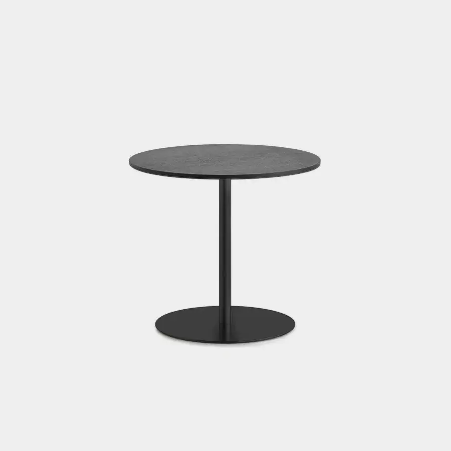 Superior Lapalma Brio Bistrot table in matte black with uniquely textured stainless steel base and matte chrome column