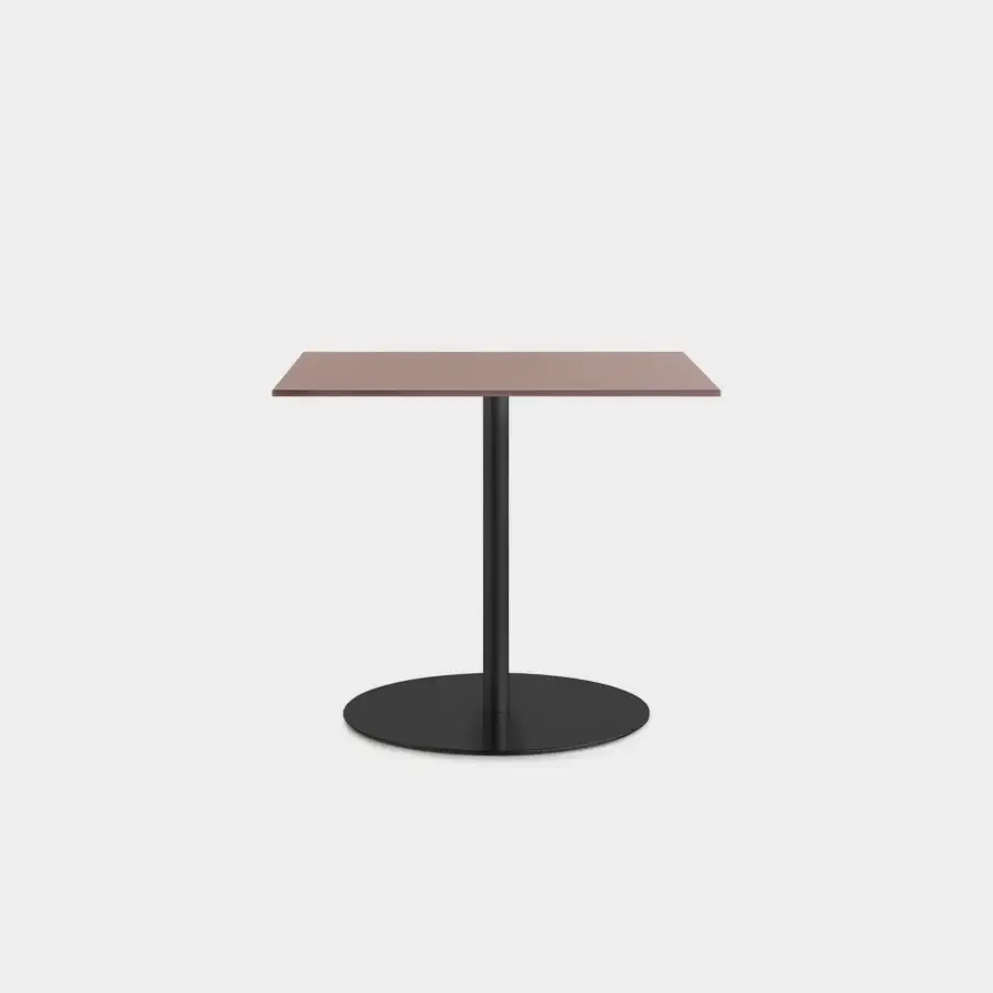 Distinguished Lapalma Brio Bistrot table with a square reddish-brown top and black powder-coated metal base covered in a linen fabric pattern