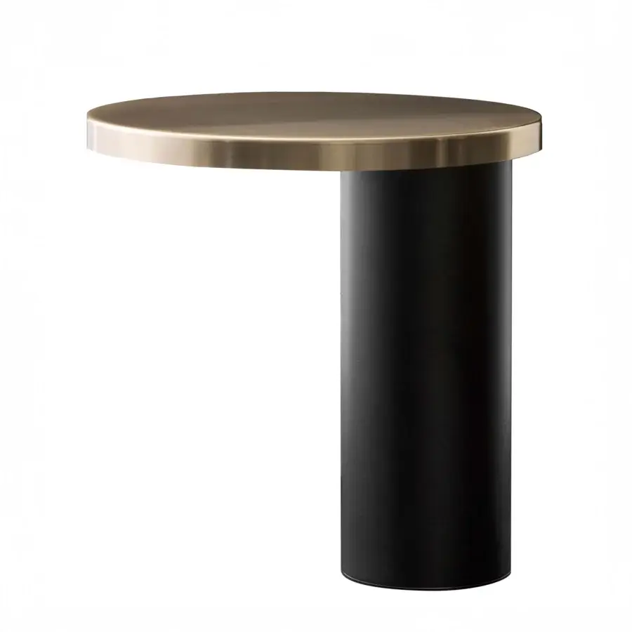 Superior Oluce Cylinda lamp crafted from metal with satin golden tabletop and matte dark gray finish