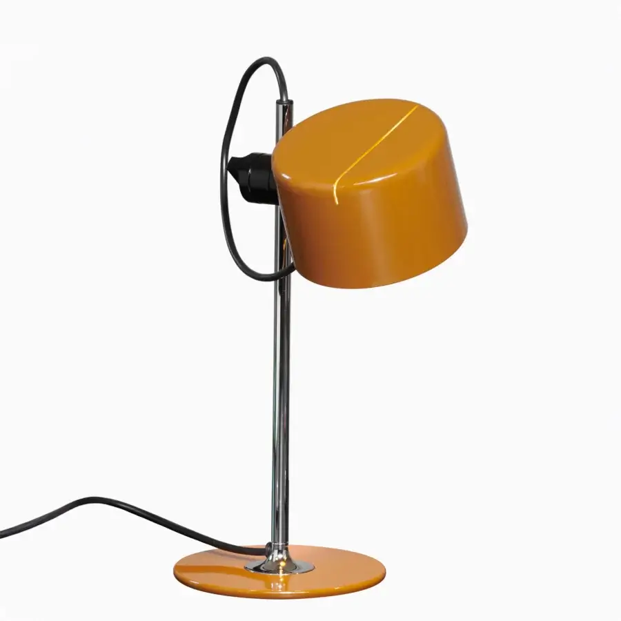 Exceptional Oluce Coupé & Mini Coupé lamp with a warm yellow-orange shade and polished metal structure crafted in Italy