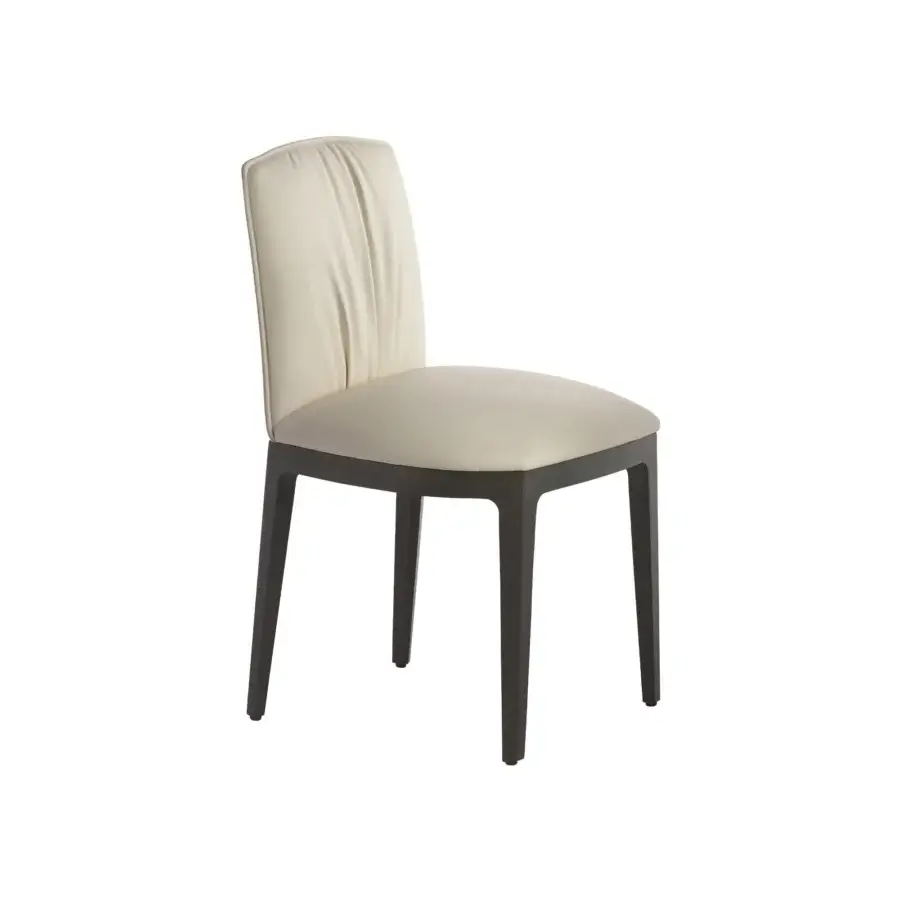 Refined Potocco Blossom chair with solid ash wood structure and light cream fabric upholstery, exhibiting a gently curved back
