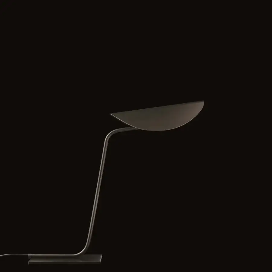Superior Oluce Plume lamp crafted in Italy with a sleek elongated form and muted gray matte metal finish