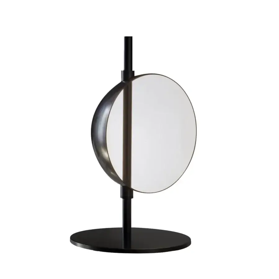 Superior Oluce Superluna lamp crafted in metal with a matte black finish and rotating semi-spherical reflector