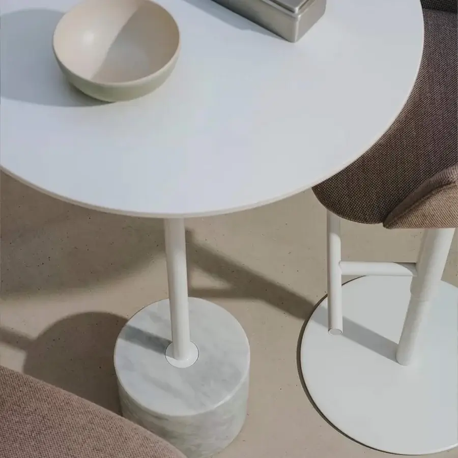 Elegant Lapalma Jey Bistrot table with white matte tabletop and white marbled base crafted in Italy