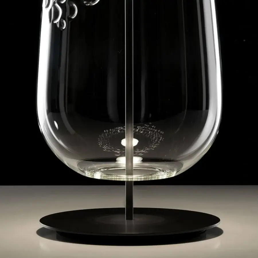 Lavish melogranoblu Galuchat lamp with transparent hand-blown glass and dark grey varnished metal structure