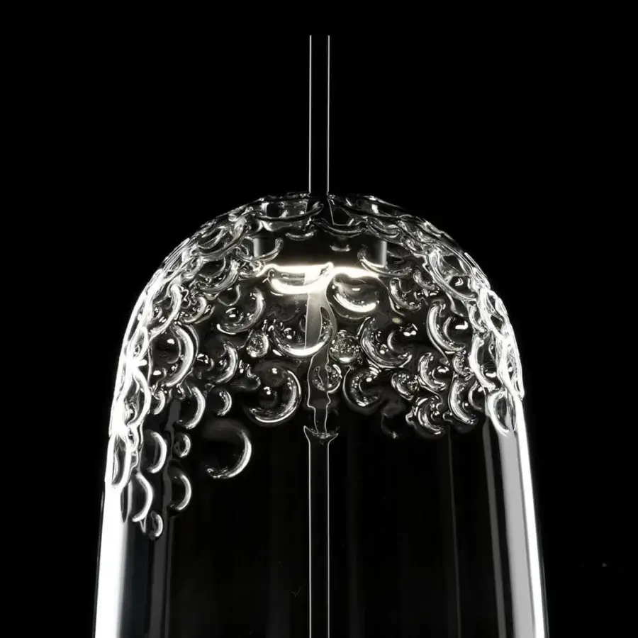 Superior melogranoblu Galuchat lamp with hand-blown transparent glass and dark grey varnished metal structure