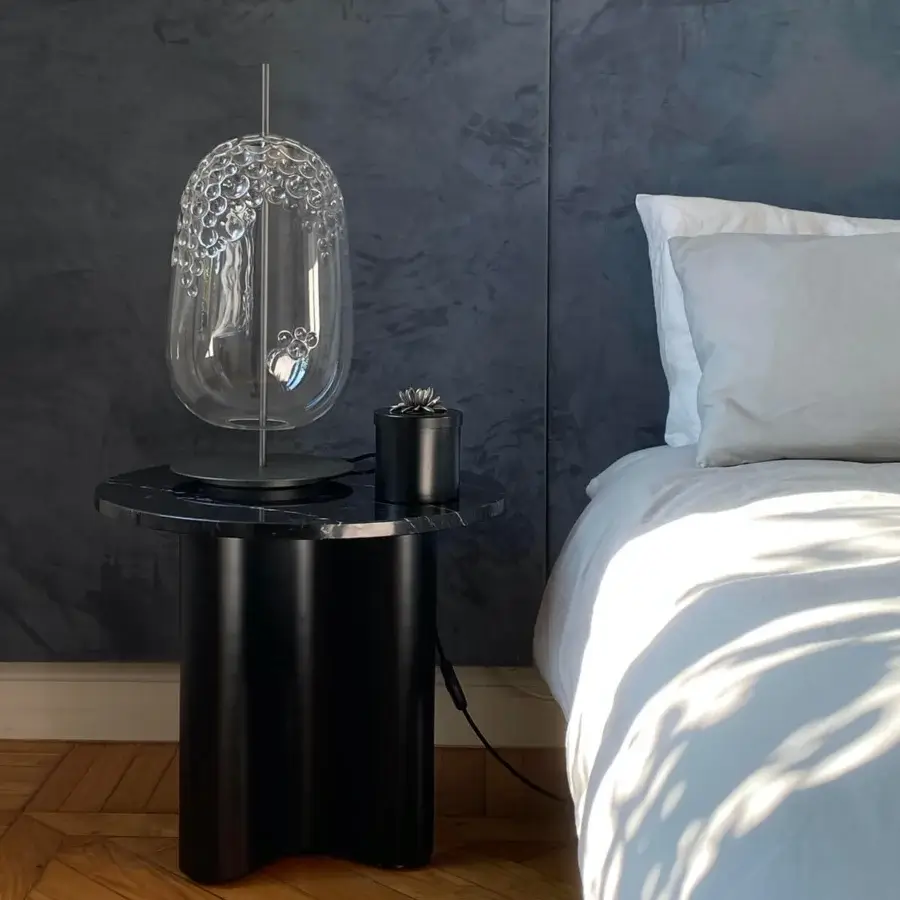 Lavish melogranoblu Galuchat lamp with transparent hand-blown glass and dark grey varnished metal structure