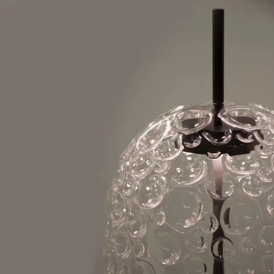 Distinguished melogranoblu Galuchat table lamp with scaled transparent hand-blown glass and dark grey varnished metal structure