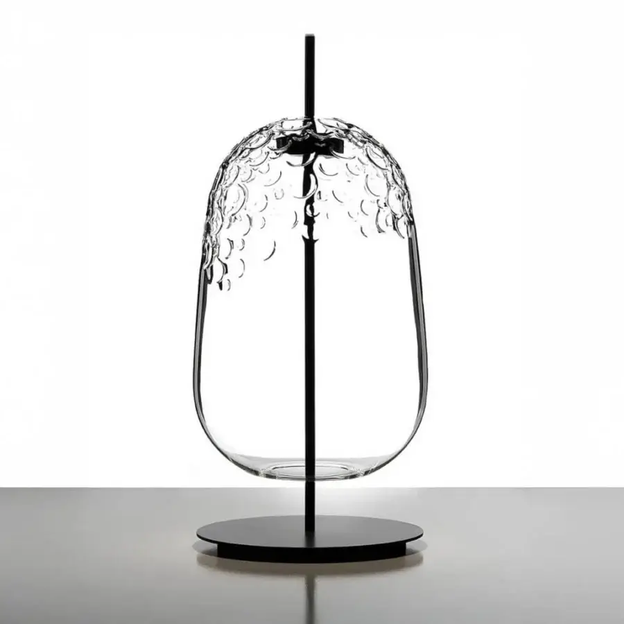 Exceptional melogranoblu Galuchat table lamp with textured transparent hand-blown glass and dark grey varnished metal structure