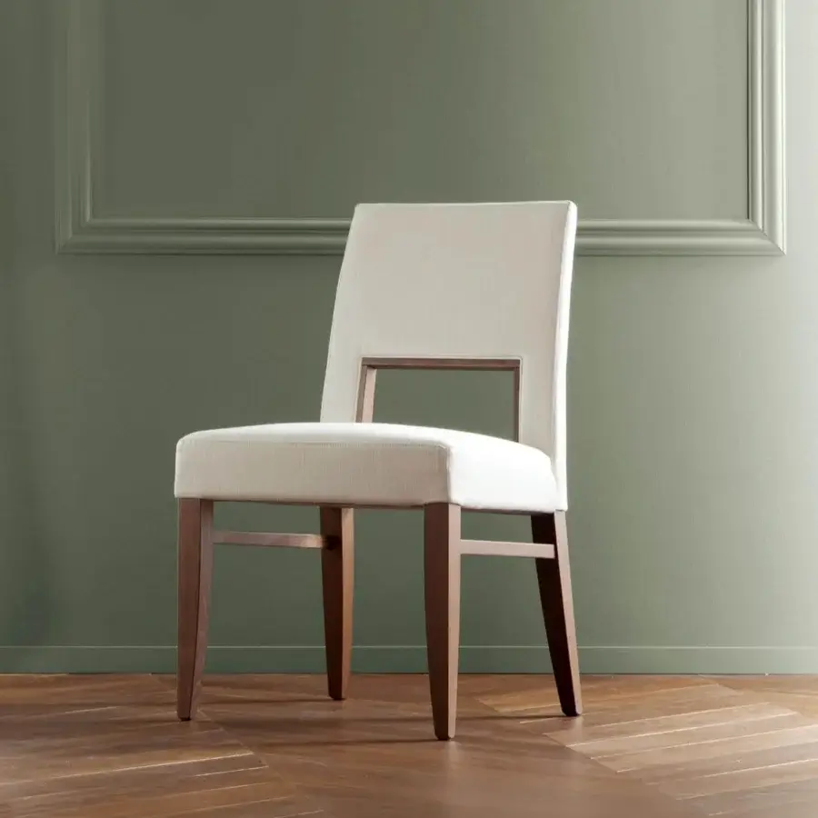 Exceptional Costantini Pietro Blues chair with beech wood frame and light cream fabric upholstery crafted with a high gloss finish