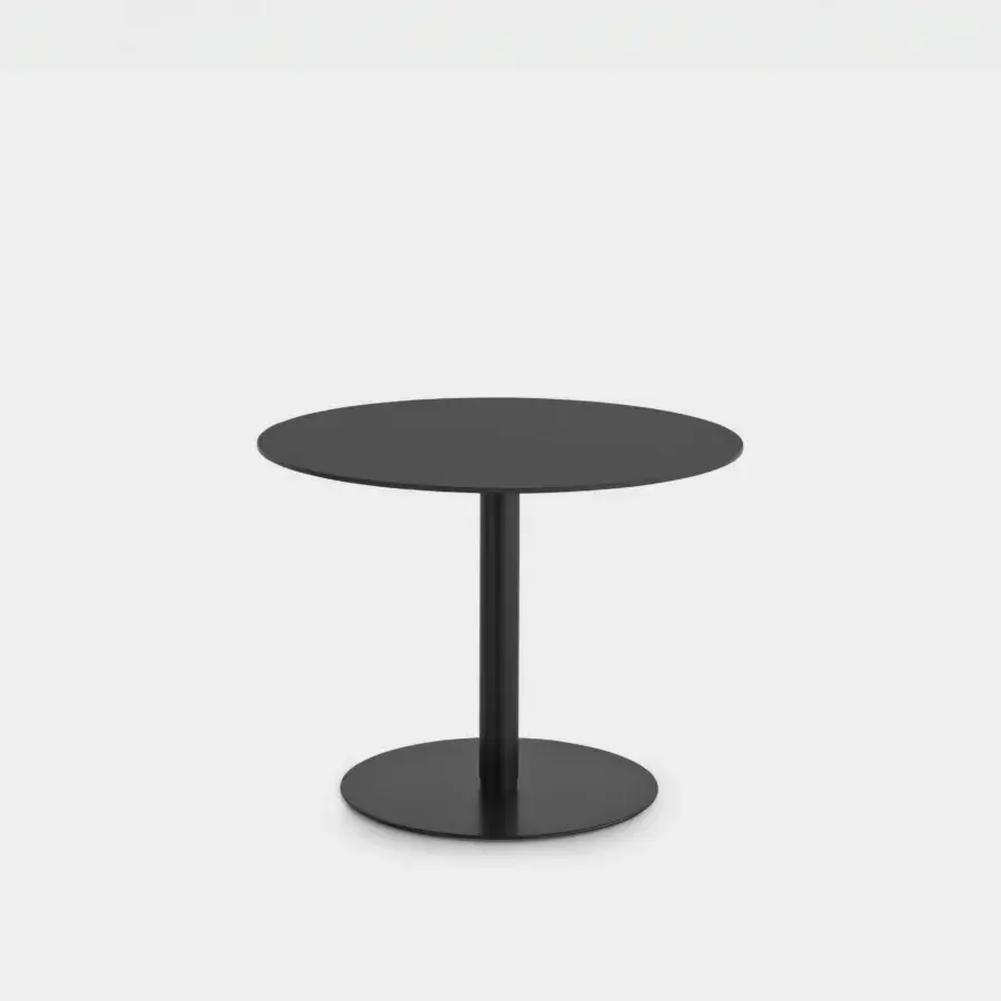 Distinguished Lapalma Rondò table with softly squared top in lacquered MDF and zinc-plated base clad in stainless steel with a linen fabric pattern