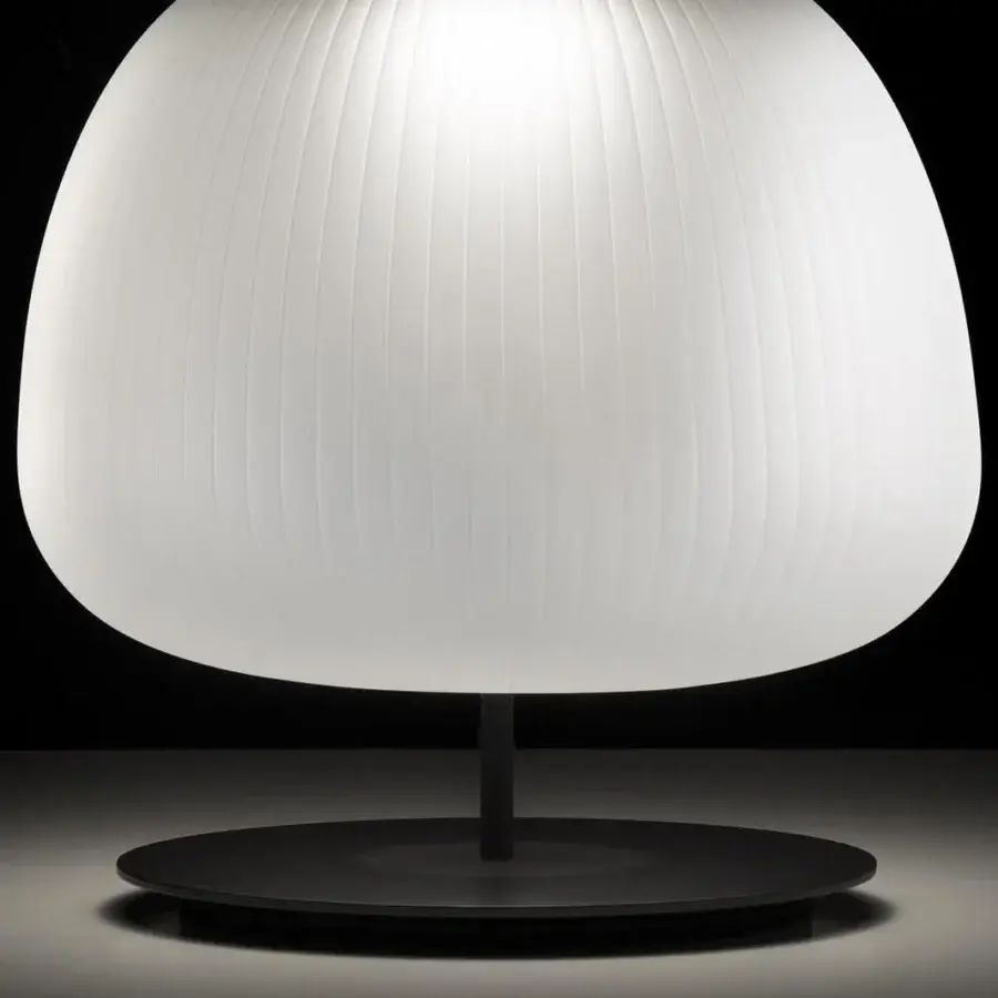 Elegant melogranoblu Bes table lamp crafted in frosted white hand-blown glass with organic form