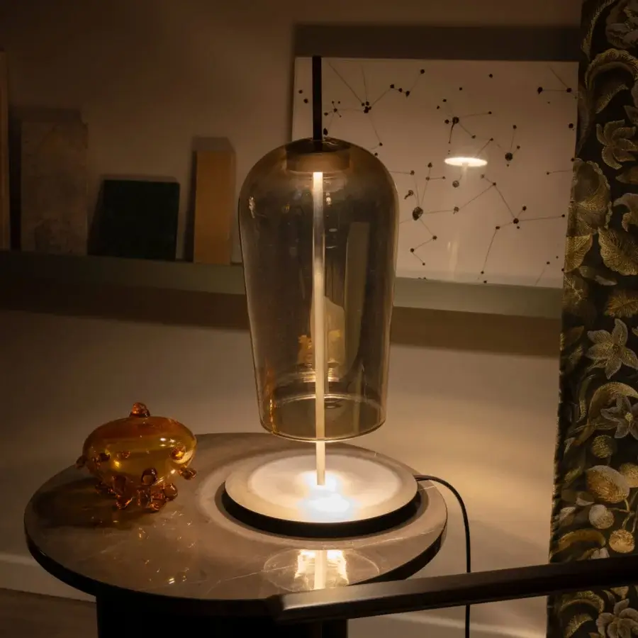 Superior melogranoblu Au Table Lamp with hand-blown glass, gold metallic finish and dark grey varnished metal structure