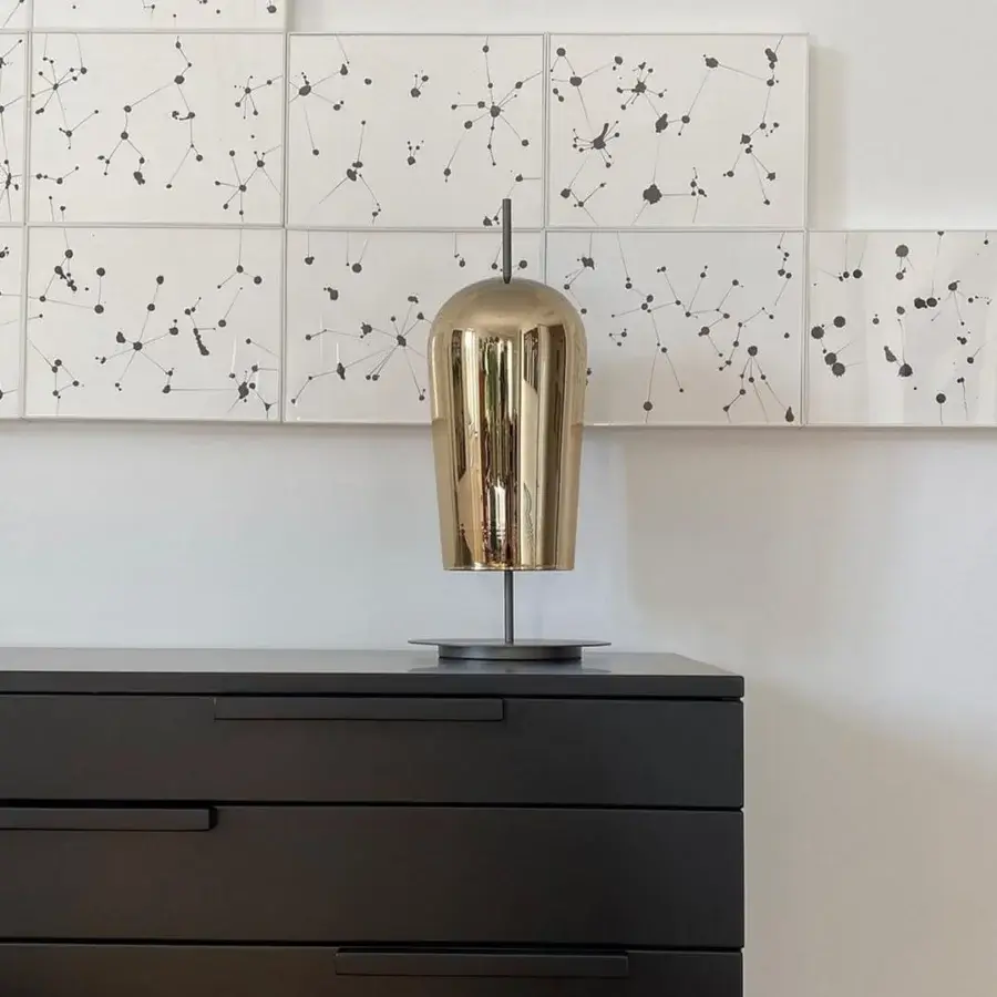 Lavish melogranoblu Au Table Lamp with hand-blown gold metallic glass and dark grey varnished metal structure