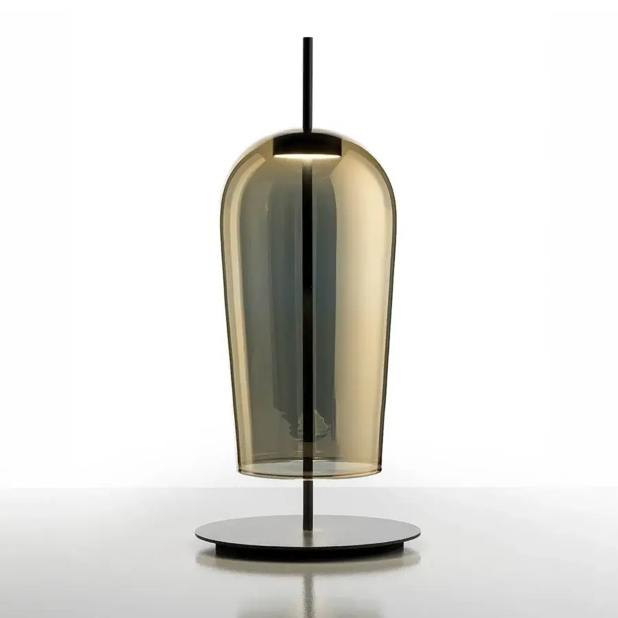 Exceptional melogranoblu Au Table Lamp with warm amber hand-blown glass and gold metallic coating built with dark grey varnished metal