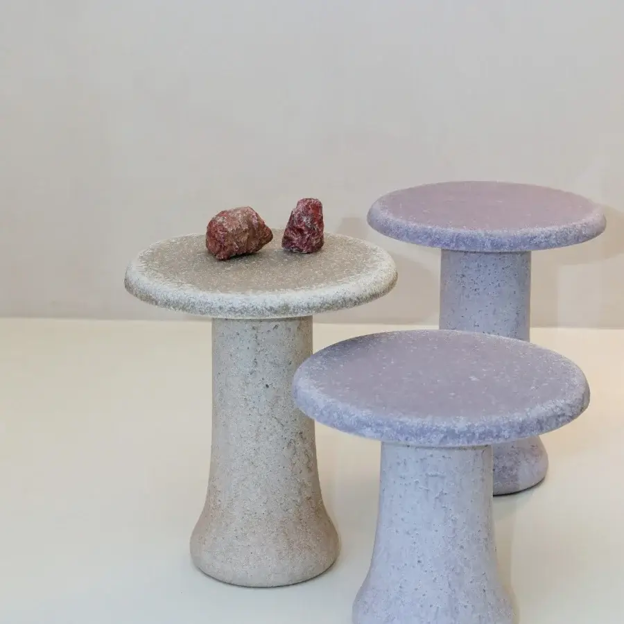 Exceptional Glas Italia Babar table crafted in recycled glass grit with a subtly textured matte lavender finish and organic geometry