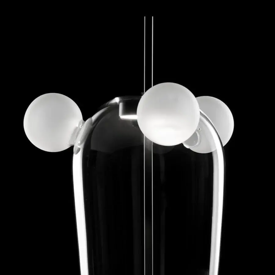 Distinguished melogranoblu Bartolomeo table lamp with transparent hand-blown glass and dark grey varnished metal structure