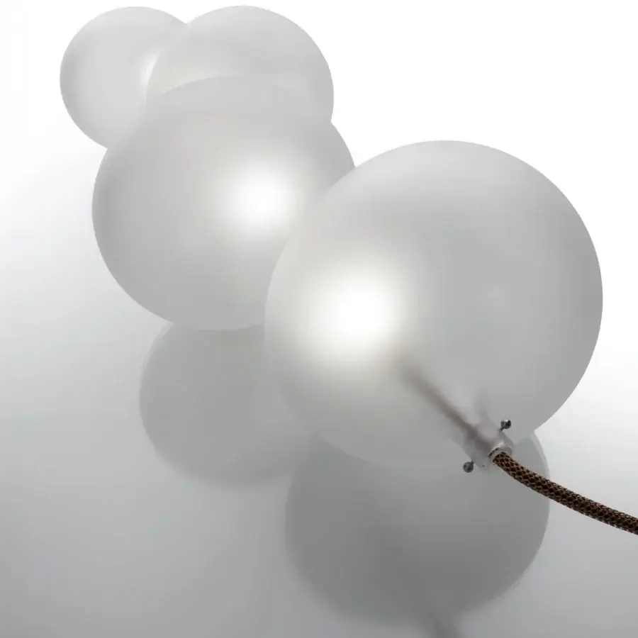 Exceptional melogranoblu Serendipity lamp with clustered frosted glass spheres and satin off-white tone