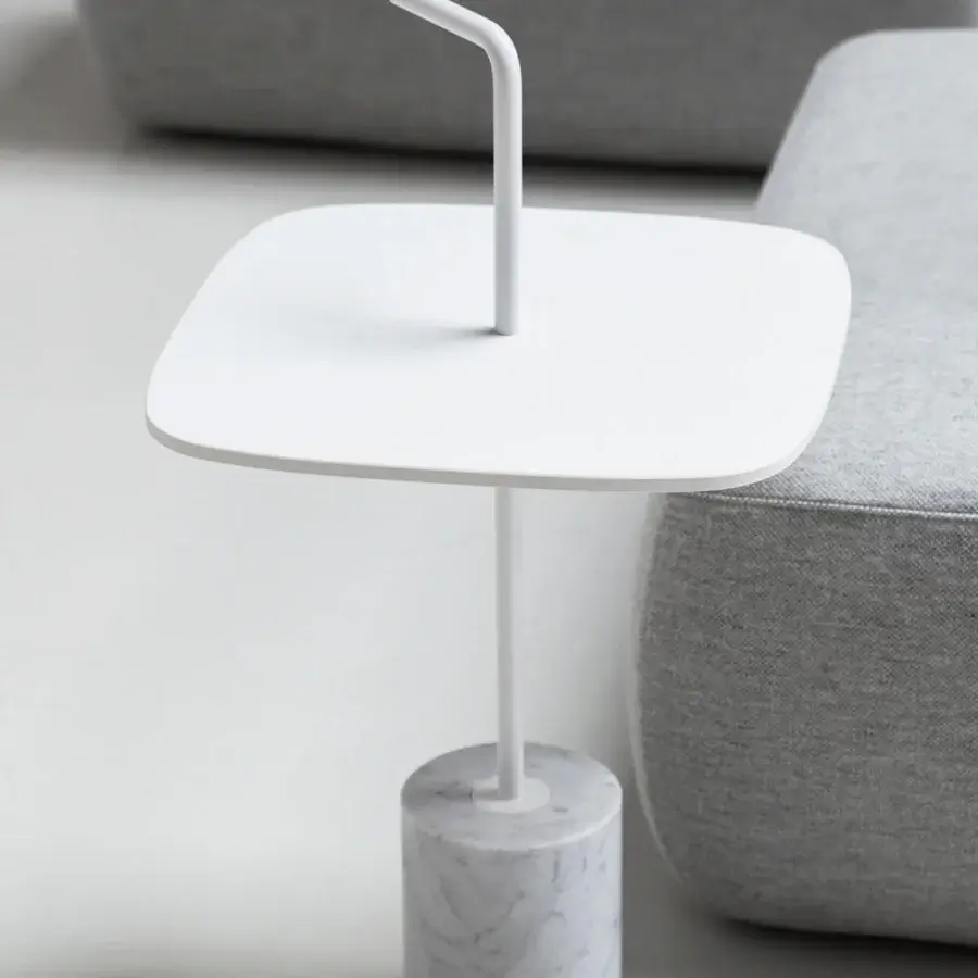 Elegant Lapalma Jey side table with matte white synthetic tabletop and polished grey and white marble base