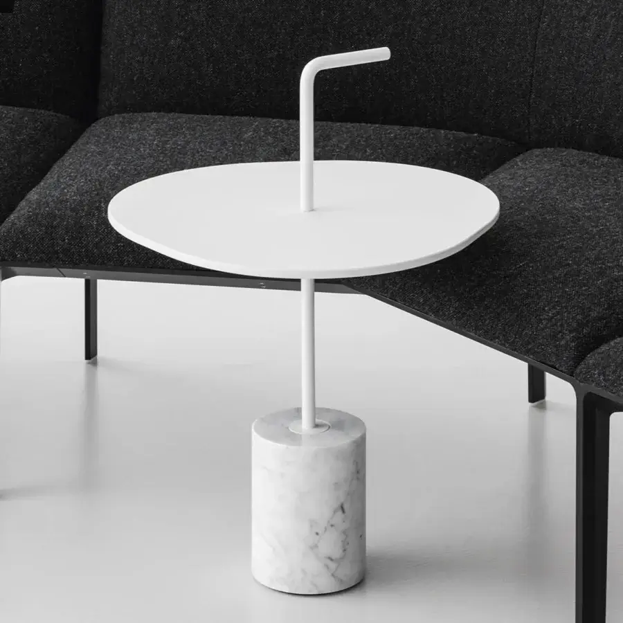 Superior Lapalma Jey side table with matte white tabletop and polished grey marble base crafted in Italy