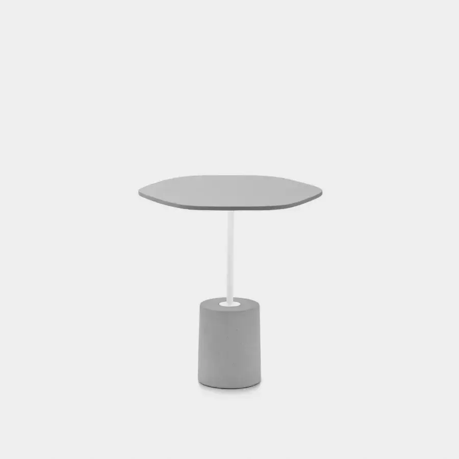Distinguished Lapalma Jey side table with matte gray tabletop and textured cylindrical concrete-like base built with a slender white metal rod