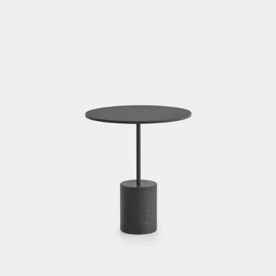 Refined Lapalma Jey side table with dark matte tabletop and textured darker base crafted in Italy