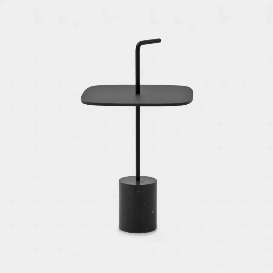 Distinguished Lapalma Jey side table with matte black metal tabletop and substantial cylindrical base in dark stone finish