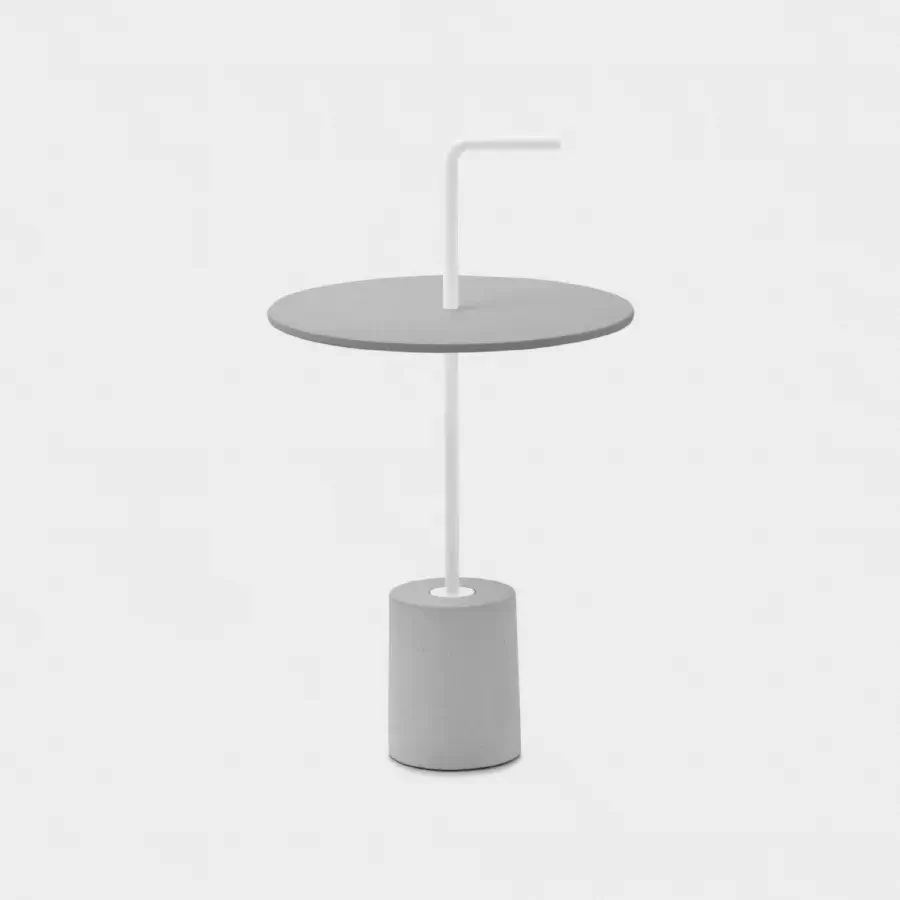 Elegant Lapalma Jey side table with matte gray tabletop and textured concrete-like base built with satin metal stem
