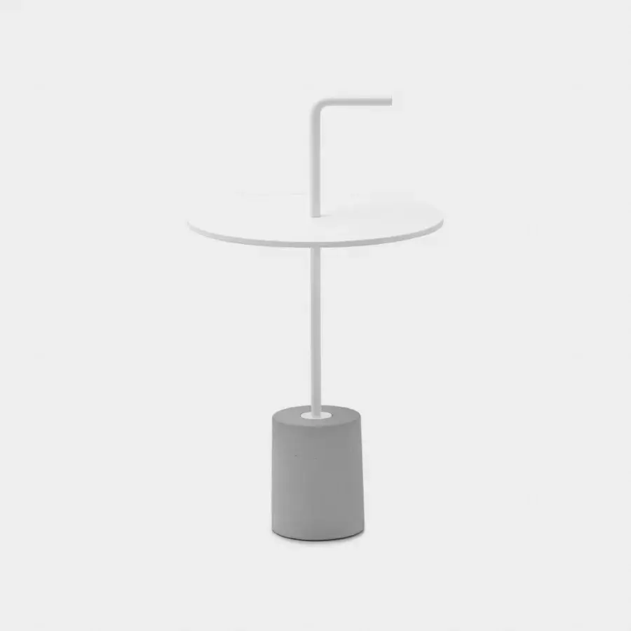 Refined Lapalma Jey side table with matte white tabletop and textured grey concrete base crafted in Italy