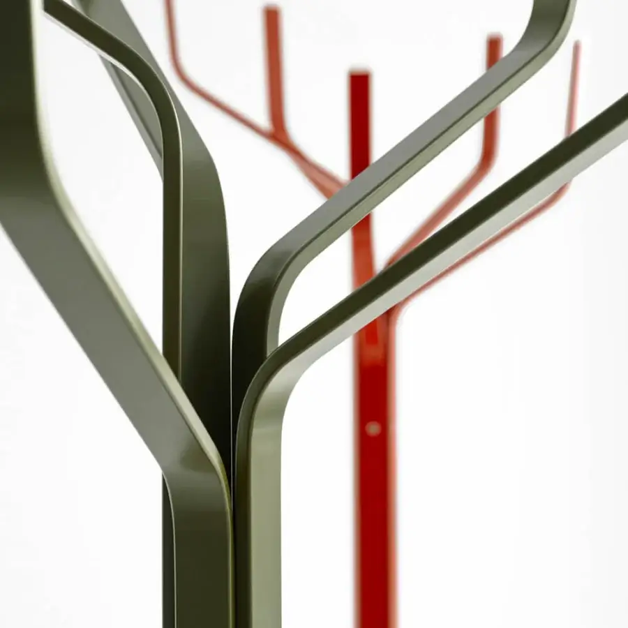 Exceptional Lapalma Albero coat stand mimicking tree form with matte metal in olive green, red and gray