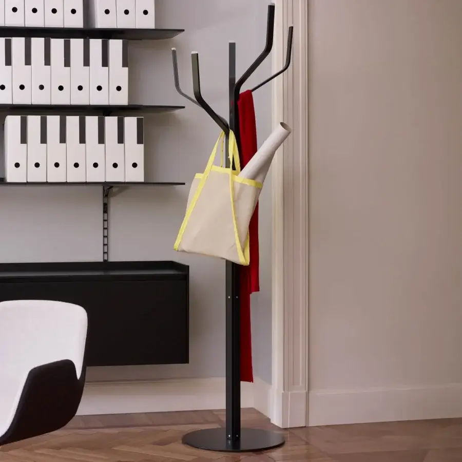 Exceptional Lapalma Albero coat stand with a slender tree-like form crafted in matte black metal